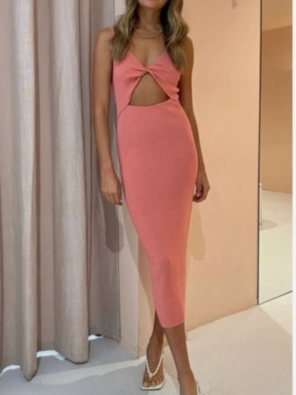 ✨ SALE✨ Bec & Bridge Oasis Twist Midi Dress - Salmon Pink Blush Knit Party Cockt